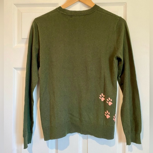 NWT Alashan Frenchie Cotton Cashmere Blend Sweater Deep Olive Green Light Pink - Picture 3 of 6